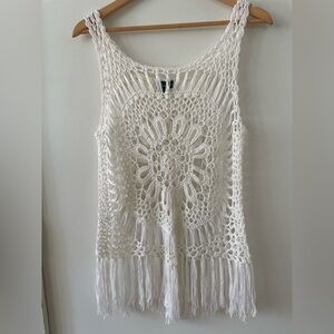 Crochet Fringe Cover-Up Tank Top in White